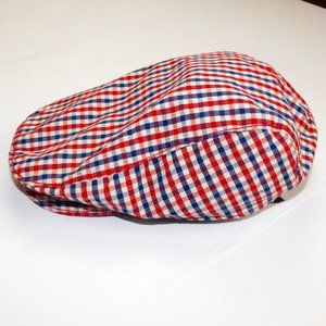 Baby Gap Boys S/M (2-3 years) Red Blue White Check Flat Top Newsboy Hat  Cap